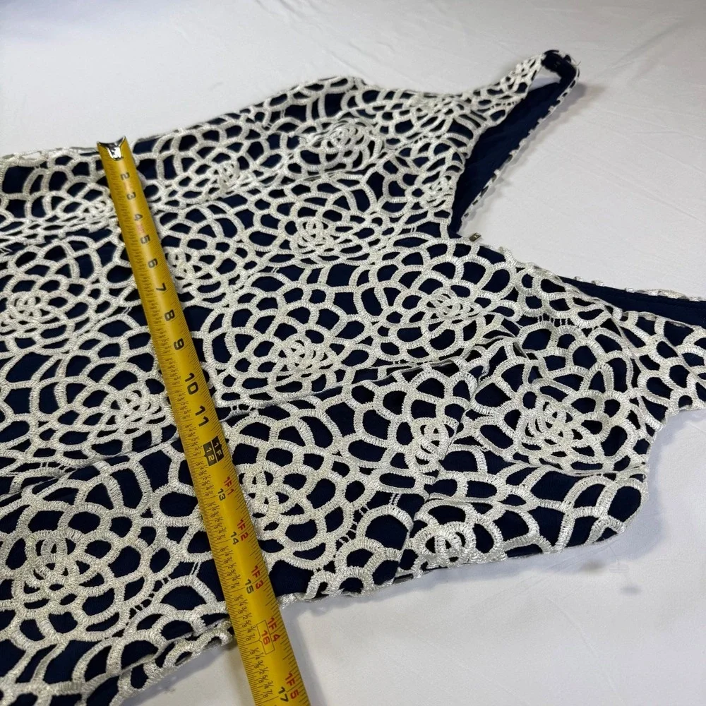 LRL Ralph Lauren Navy & White Crochet Lace Sheath Dress Size 10 Sleeveless